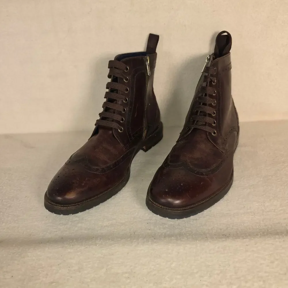 Steve Madden Men's Wingtip Ankle Boots Dark Brown Leather Side Zip Tillman Sz 8